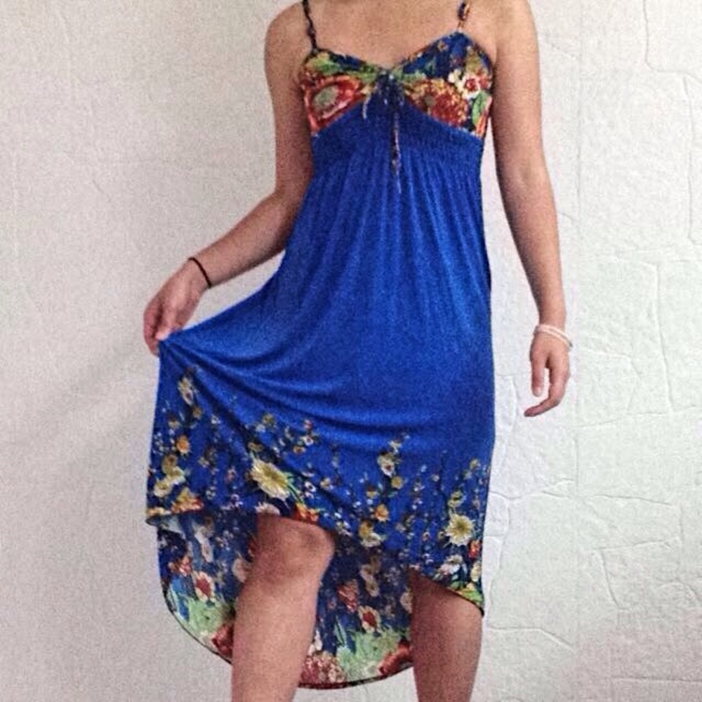 Blue Floral High To Low Dress